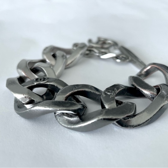 Authentic CHANEL Chain Link CC Bracelet Two-Tone Silver color Brushed - Picture 2 of 10